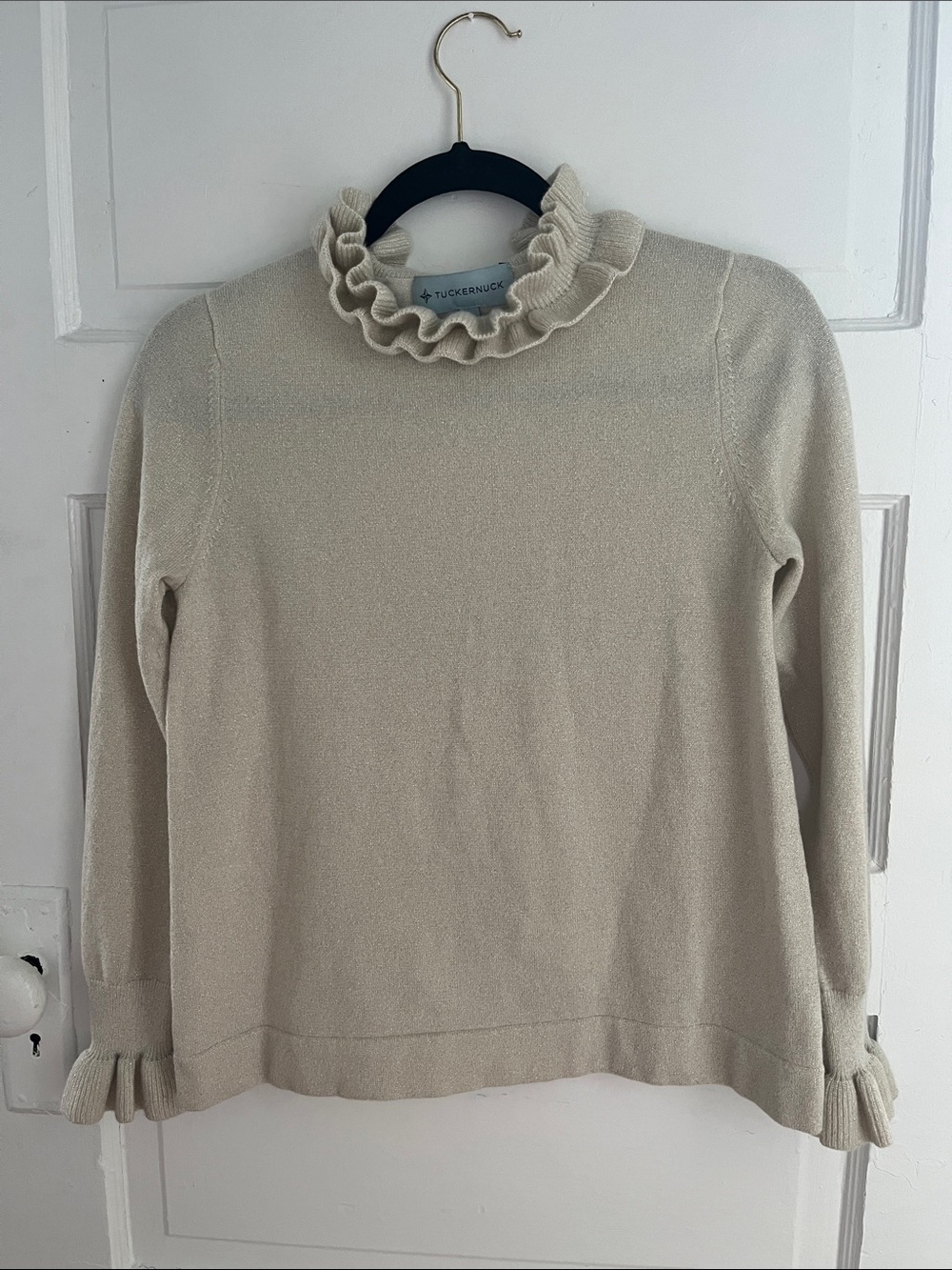Tuckernuck Cream Ruffle-Trim Turtleneck Sweater